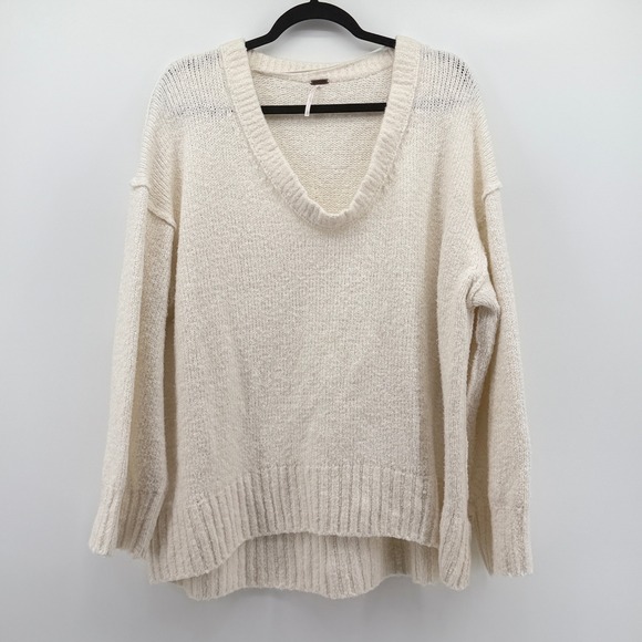 Free People Sweaters - Free People Women Ivory V-Neck Oversized Knit Sweater OB66170 Size S